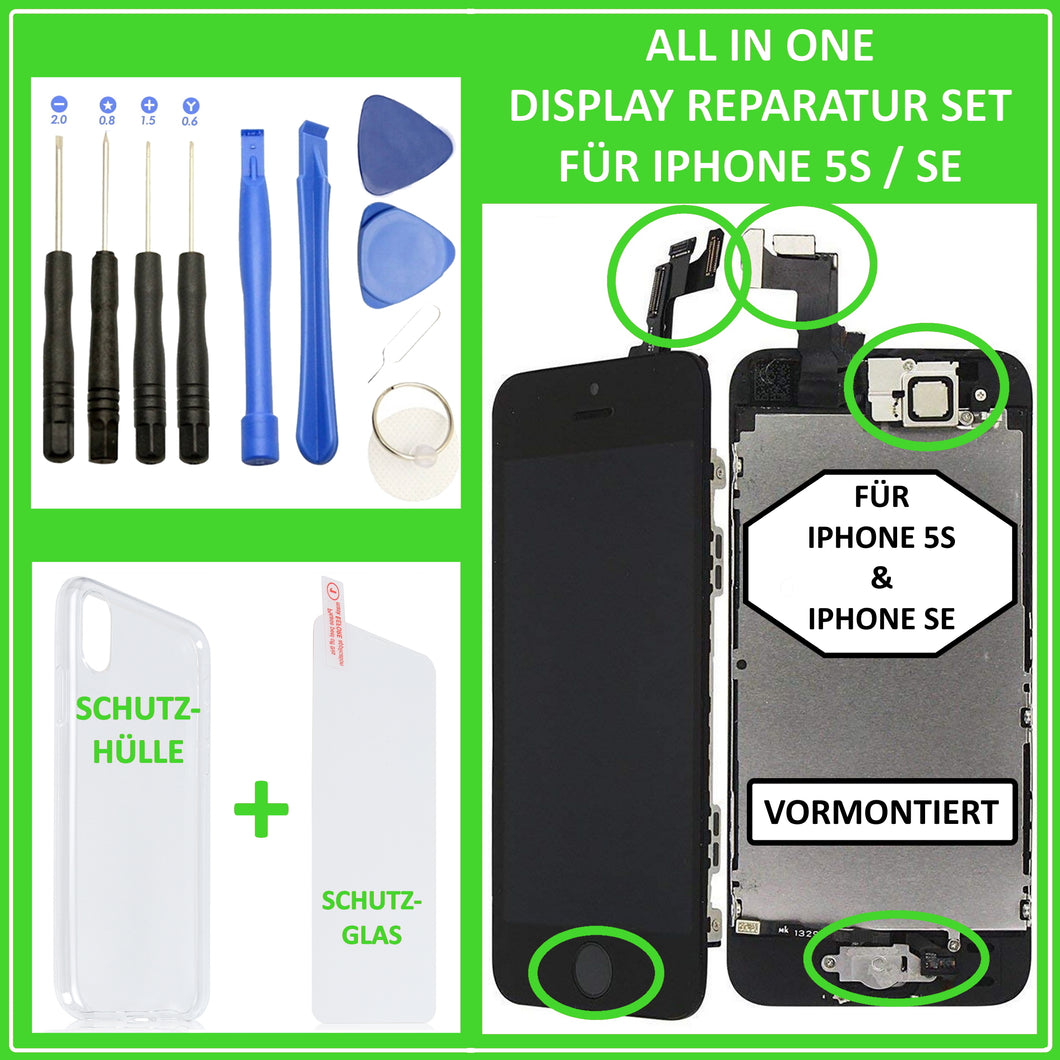 LCD Display für iPhone 5s / SE VORMONTIERT Retina Bildschirm Touch Screen Glas in Schwarz Black