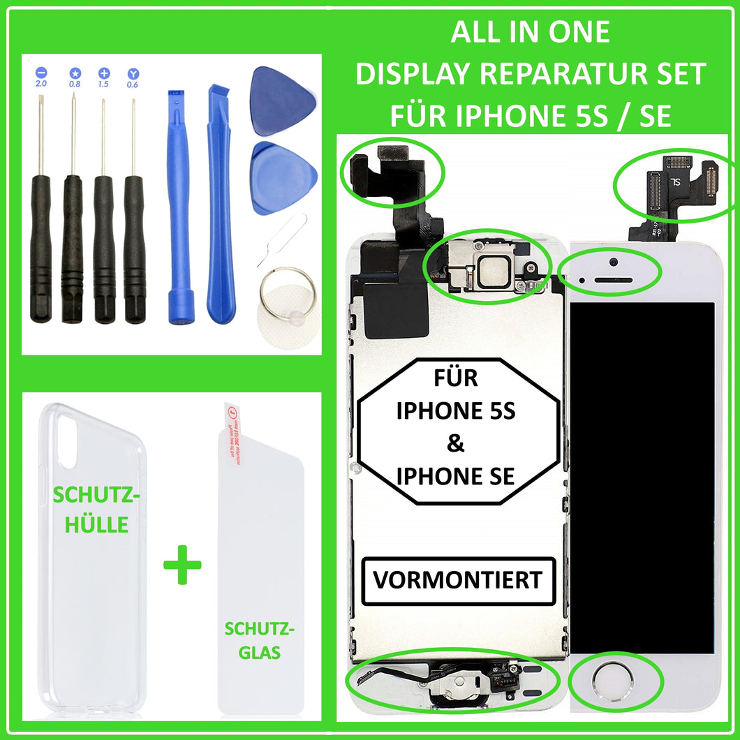 LCD Display für iPhone 5s / SE VORMONTIERT Retina Bildschirm Touch Screen Glas in Weiß White