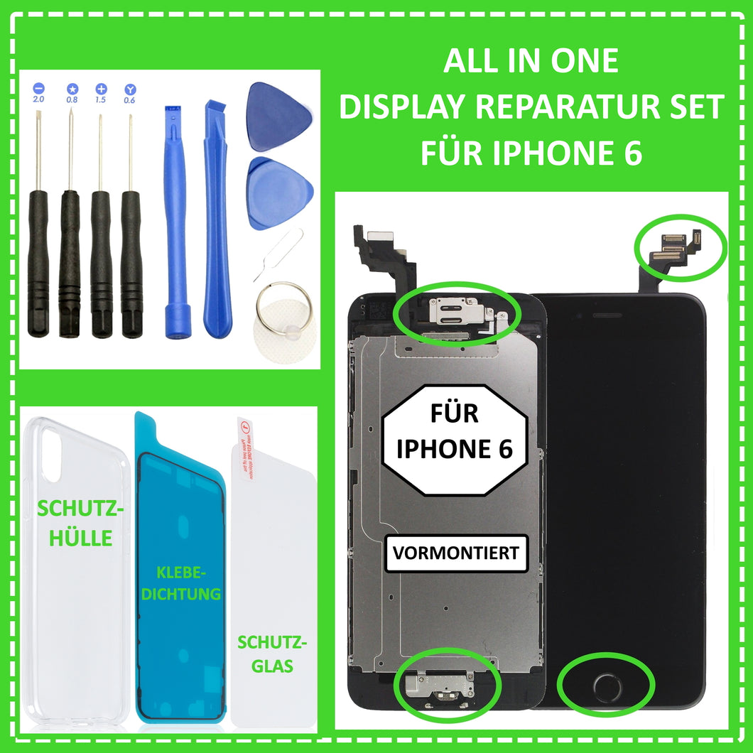 LCD Display für iPhone 6 VORMONTIERT Retina HD Bildschirm 3D Touch Screen Glas in Schwarz Black