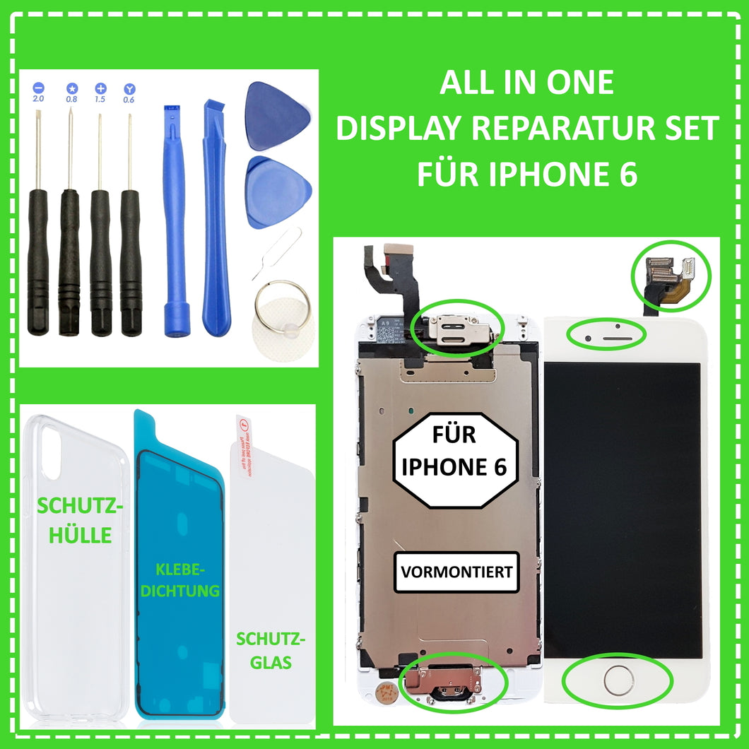 LCD Display für iPhone 6 VORMONTIERT Retina HD Bildschirm 3D Touch Screen Glas in Weiß White