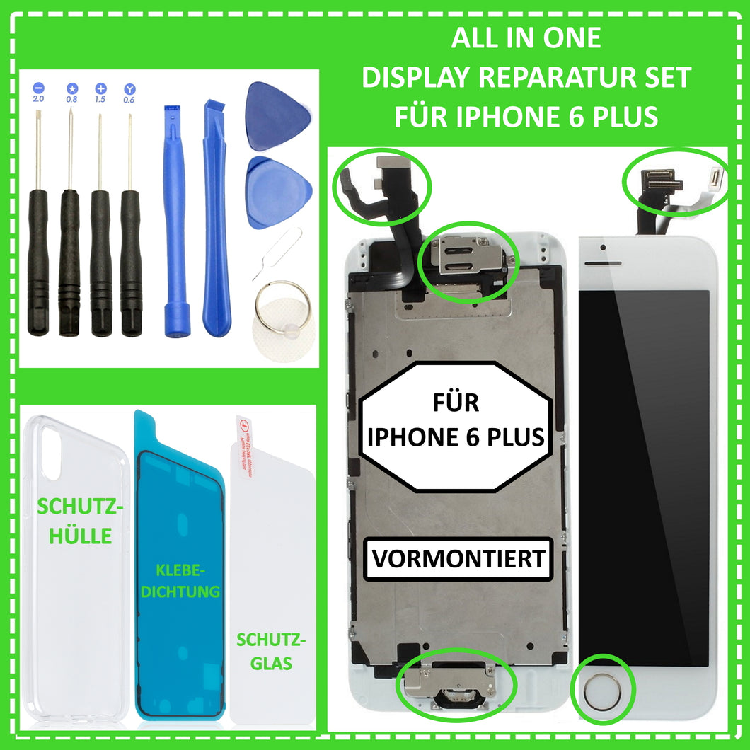 LCD Display für iPhone 6 Plus VORMONTIERT Retina HD Bildschirm 3D Touch Screen Glas in Weiß White