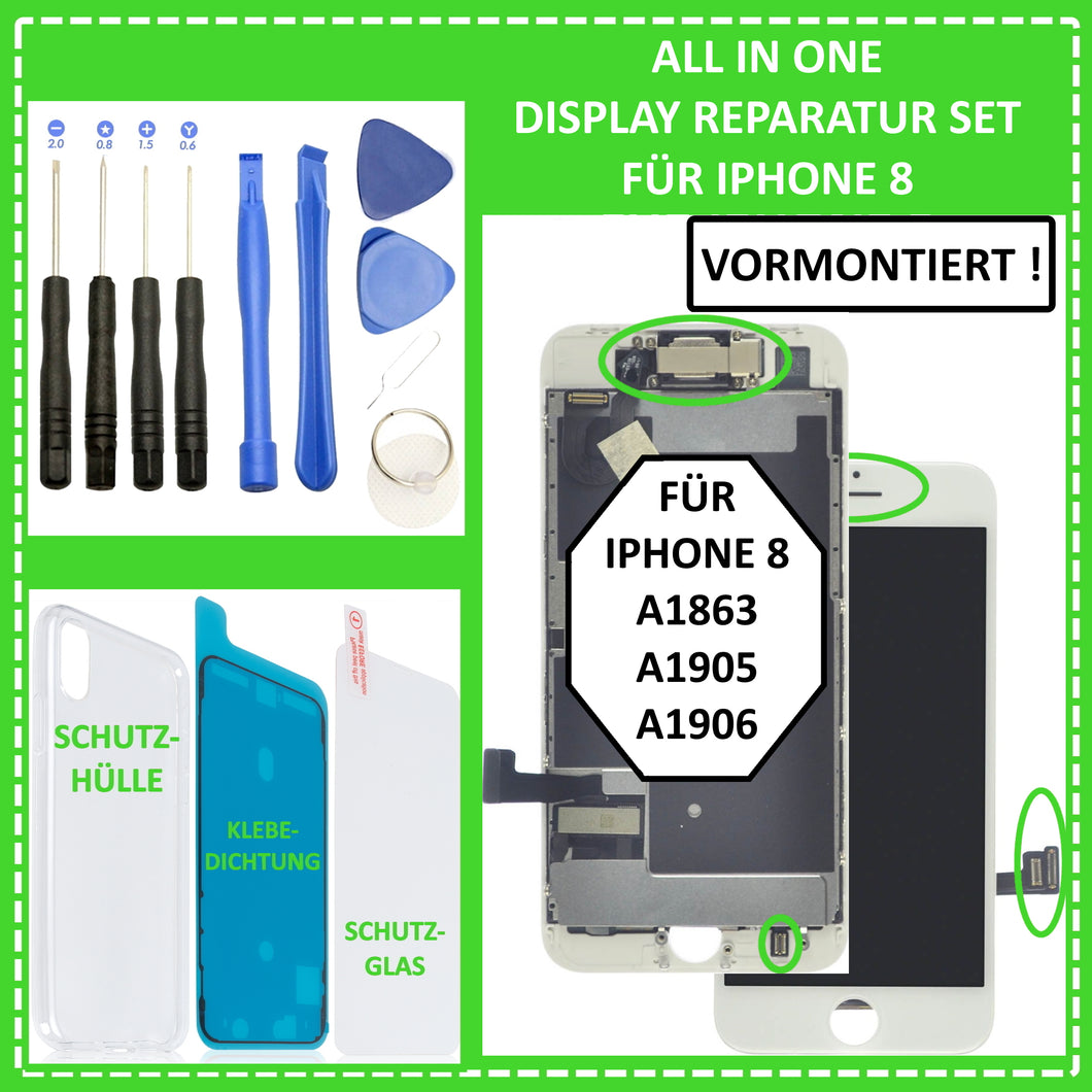 LCD Display für iPhone 8 VORMONTIERT Retina HD Bildschirm 3D Touch Screen Weiß White